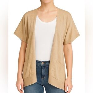 Jennifer Lopez Tan Short-Sleeve Cardigan